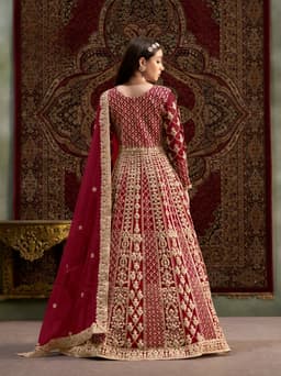 Red Net Anarkali Suit with Heavy Gold Embroidery & Dupatta
