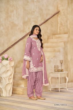Mauve Roman Silk Embroidered Salwar Suit with Organza Dupatta