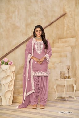 Mauve Roman Silk Embroidered Salwar Suit with Organza Dupatta