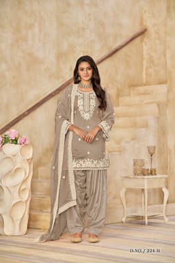 Taupe Roman Silk Embroidered Salwar Suit with Soft Organza Dupatta