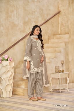 Taupe Roman Silk Embroidered Salwar Suit with Soft Organza Dupatta