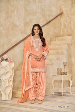 Peach Roman Silk Embroidered Patiala Suit with Soft Organza Dupatta