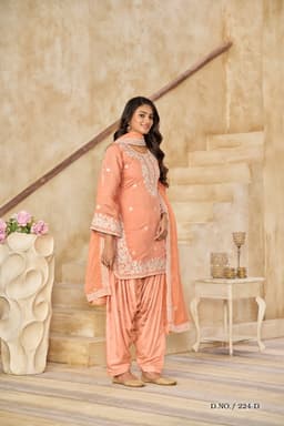 Peach Roman Silk Embroidered Patiala Suit with Soft Organza Dupatta