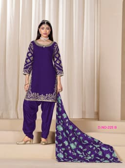 Purple Embroidered Punjabi Suit with Artistic Printed Dupatta
