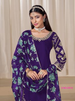 Purple Embroidered Punjabi Suit with Artistic Printed Dupatta