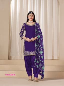 Purple Embroidered Punjabi Suit with Artistic Printed Dupatta
