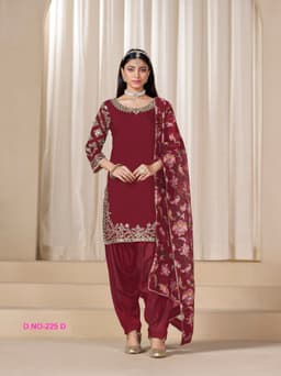 Wine Maroon Embroidered Punjabi Suit with Artistic Floral Dupatta