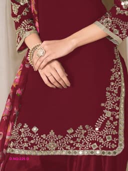 Wine Maroon Embroidered Punjabi Suit with Artistic Floral Dupatta