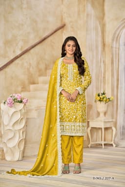 Mustard Yellow Organza Embroidered Suit Set with Crush-Fill Dupatta