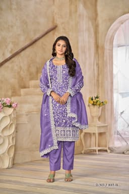 Purple Organza Crush-Fill Embroidered Suit Set with Dupatta