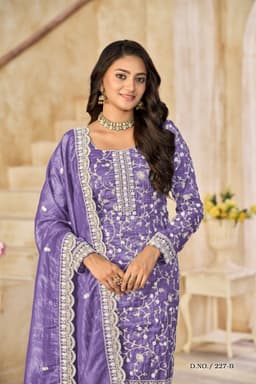 Purple Organza Crush-Fill Embroidered Suit Set with Dupatta