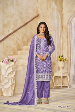 Purple Organza Crush-Fill Embroidered Suit Set with Dupatta