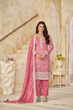 Pink Organza Embroidered Salwar Suit with Dupatta