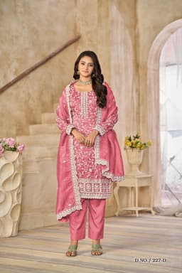 Pink Organza Embroidered Salwar Suit with Dupatta