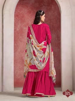 Rani Pink Chinon Silk Sharara Suit with Printed Dupatta