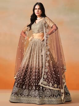 Brown Georgette Embroidered Party Wear Lehenga Choli for Wedding