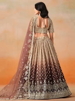 Brown Georgette Embroidered Party Wear Lehenga Choli for Wedding
