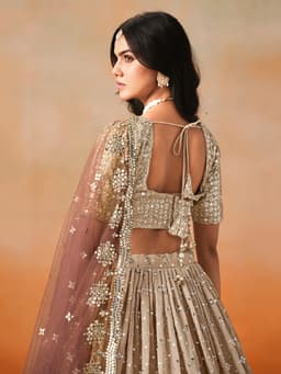 Brown Georgette Embroidered Party Wear Lehenga Choli for Wedding