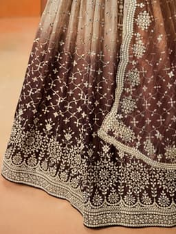 Brown Georgette Embroidered Party Wear Lehenga Choli for Wedding