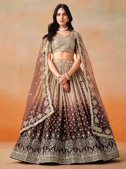 Brown Georgette Embroidered Party Wear Lehenga Choli for Wedding