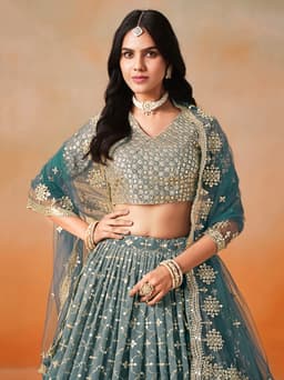 Dove Blue Designer Lehenga Choli with Zari & Sequin Work