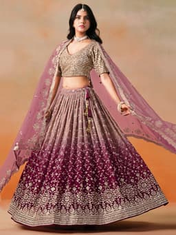 Maroon Georgette Lehenga with Zari & Sequin Embroidery – Reception & Wedding Wear