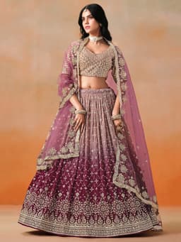 Maroon Georgette Lehenga with Zari & Sequin Embroidery – Reception & Wedding Wear