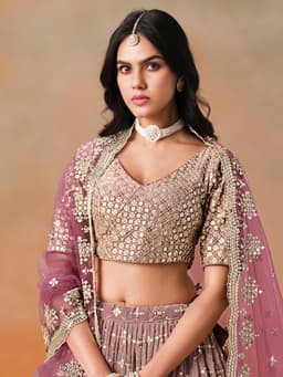 Maroon Georgette Lehenga with Zari & Sequin Embroidery – Reception & Wedding Wear