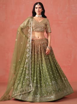 Mehndi Green Georgette Lehenga with Zari & Sequin Work