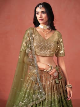 Mehndi Green Georgette Lehenga with Zari & Sequin Work