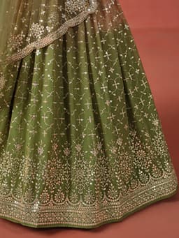 Mehndi Green Georgette Lehenga with Zari & Sequin Work