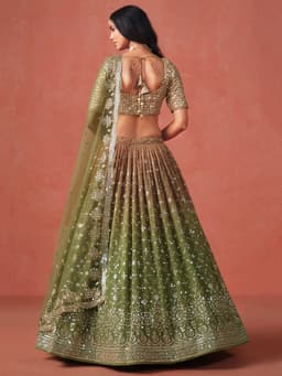 Mehndi Green Georgette Lehenga with Zari & Sequin Work