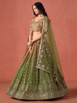 Mehndi Green Georgette Lehenga with Zari & Sequin Work