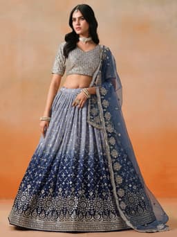 Navy Blue Georgette Lehenga with Zari & Sequin Embroidery