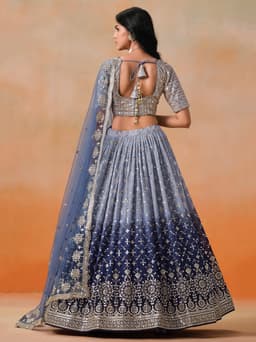 Navy Blue Georgette Lehenga with Zari & Sequin Embroidery