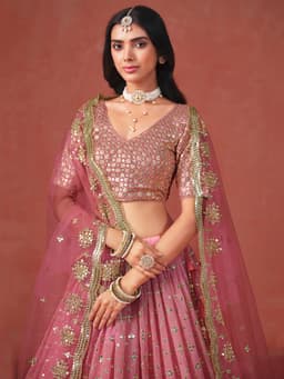 Peach Georgette Lehenga with Zari & Sequin Work