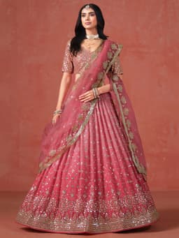 Peach Georgette Lehenga with Zari & Sequin Work