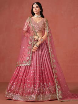 Peach Georgette Lehenga with Zari & Sequin Work