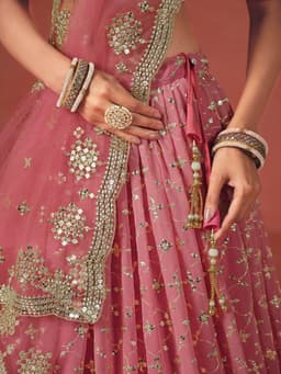 Peach Georgette Lehenga with Zari & Sequin Work