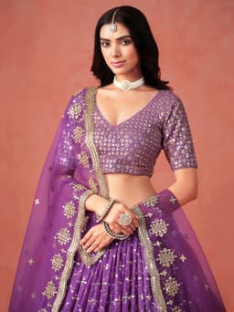 Royal Purple Georgette Lehenga with Zari & Sequin Work