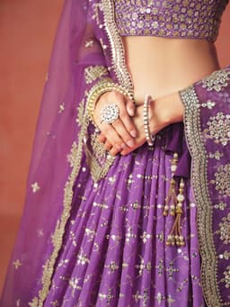 Royal Purple Georgette Lehenga with Zari & Sequin Work