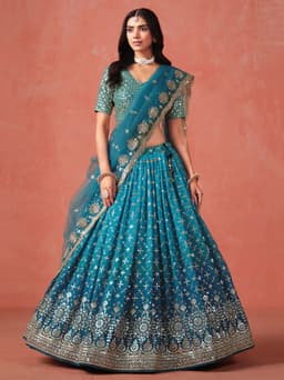 Rama Blue Georgette Lehenga with Zari & Sequin Embroidery