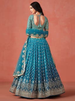 Rama Blue Georgette Lehenga with Zari & Sequin Embroidery