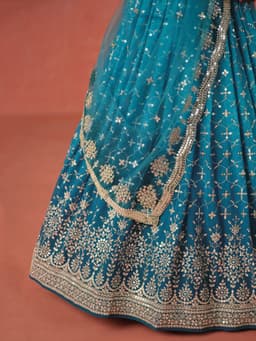 Rama Blue Georgette Lehenga with Zari & Sequin Embroidery
