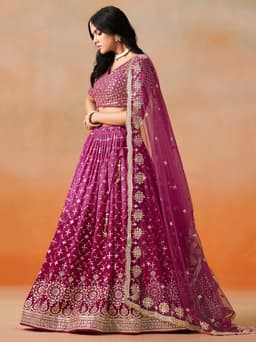 Red Pink Georgette Lehenga with Zari & Sequin Work