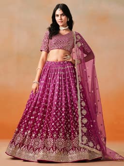 Red Pink Georgette Lehenga with Zari & Sequin Work