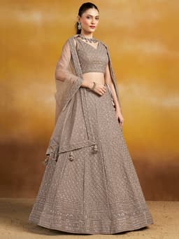 Grey Georgette Wedding Reception Lehenga with Sequin Work