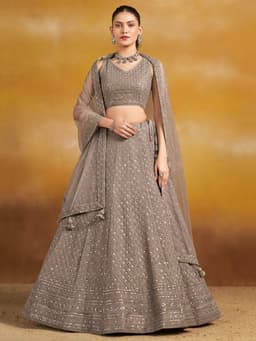 Grey Georgette Wedding Reception Lehenga with Sequin Work