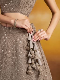 Grey Georgette Wedding Reception Lehenga with Sequin Work