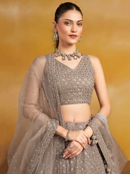 Grey Georgette Wedding Reception Lehenga with Sequin Work